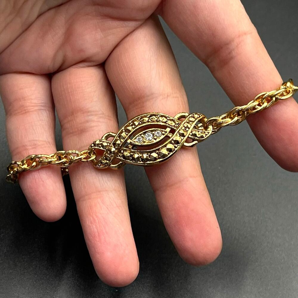 Avon Heirloom Classic Art Deco Style Faux Marcasite Chain Bracelet 8" Vtg